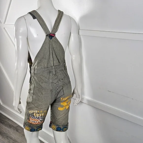 Clone Devgru Design Vintage Mens M Hickory Stripe Graphic Patch Short Overalls - Picture 2 of 8